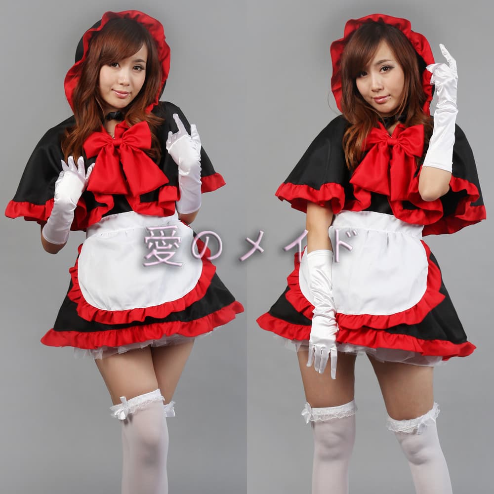 ハロウィン メイド服 赤黒 豪華4点セット コスプレ衣装