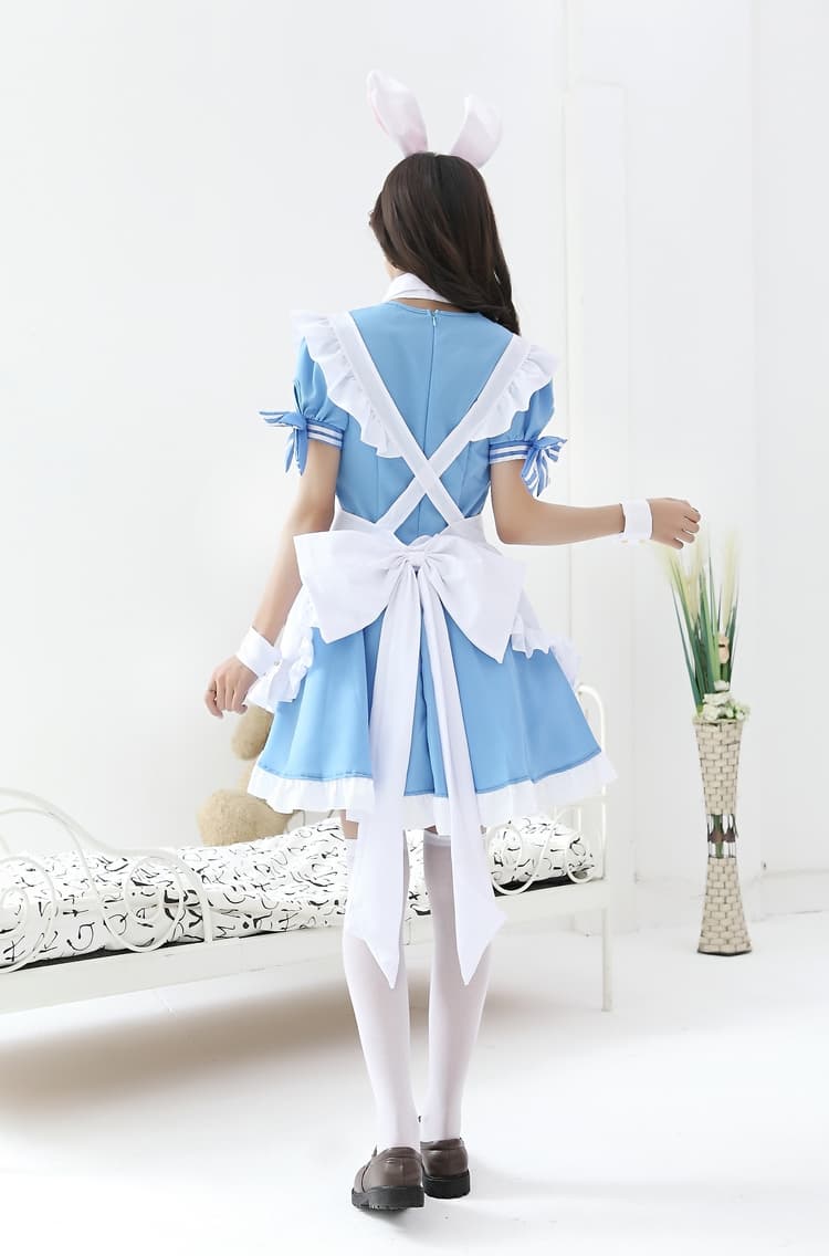 うさ耳付き フレンチメイド服 青白 可愛い変身衣装
