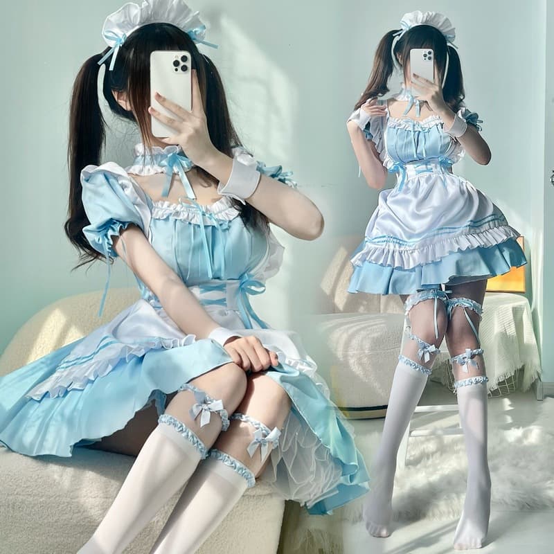 メイド服 ふんわりフリルリボンメイドワンピース フレンチ
