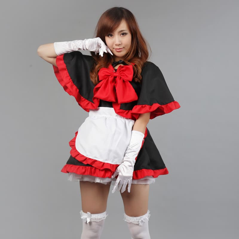 ハロウィン メイド服 赤黒 豪華4点セット コスプレ衣装