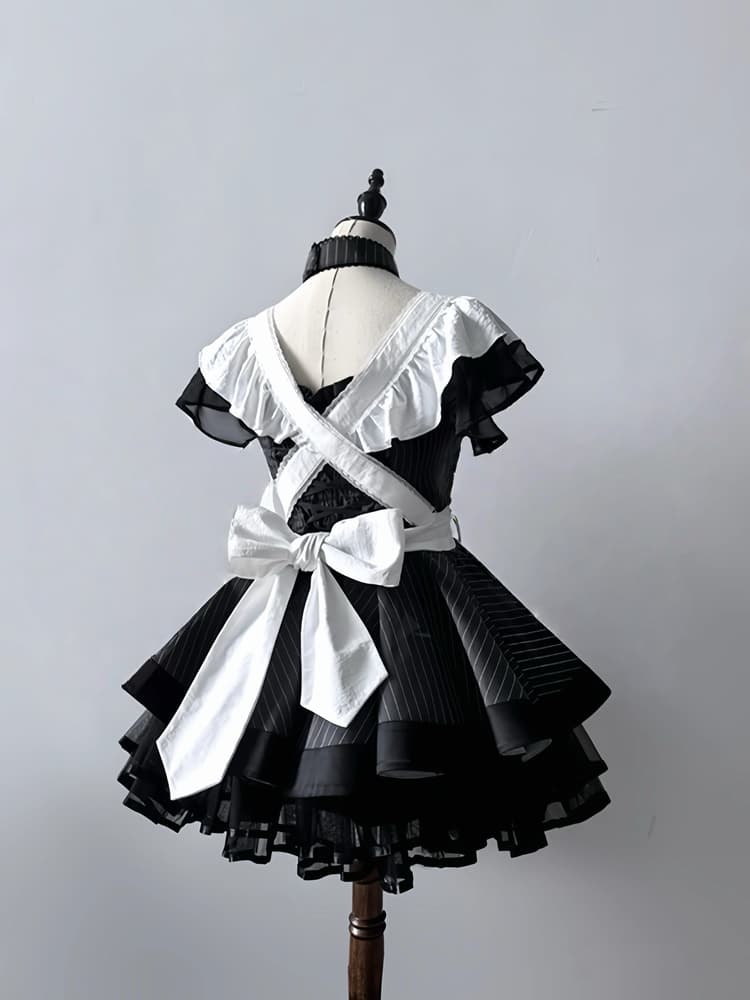 メイド服 ハート飾りベルト付き多層フリル袖メイド服
