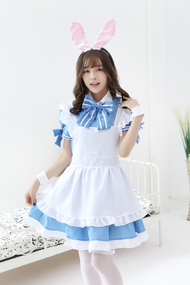 うさ耳付き フレンチメイド服 青白 可愛い変身衣装