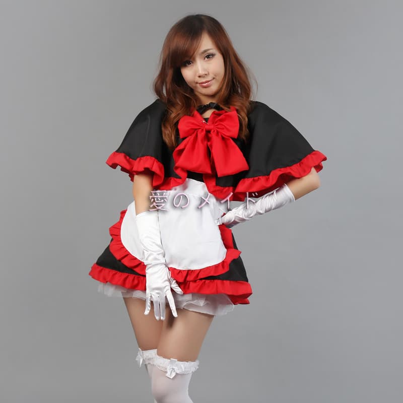 ハロウィン メイド服 赤黒 豪華4点セット コスプレ衣装