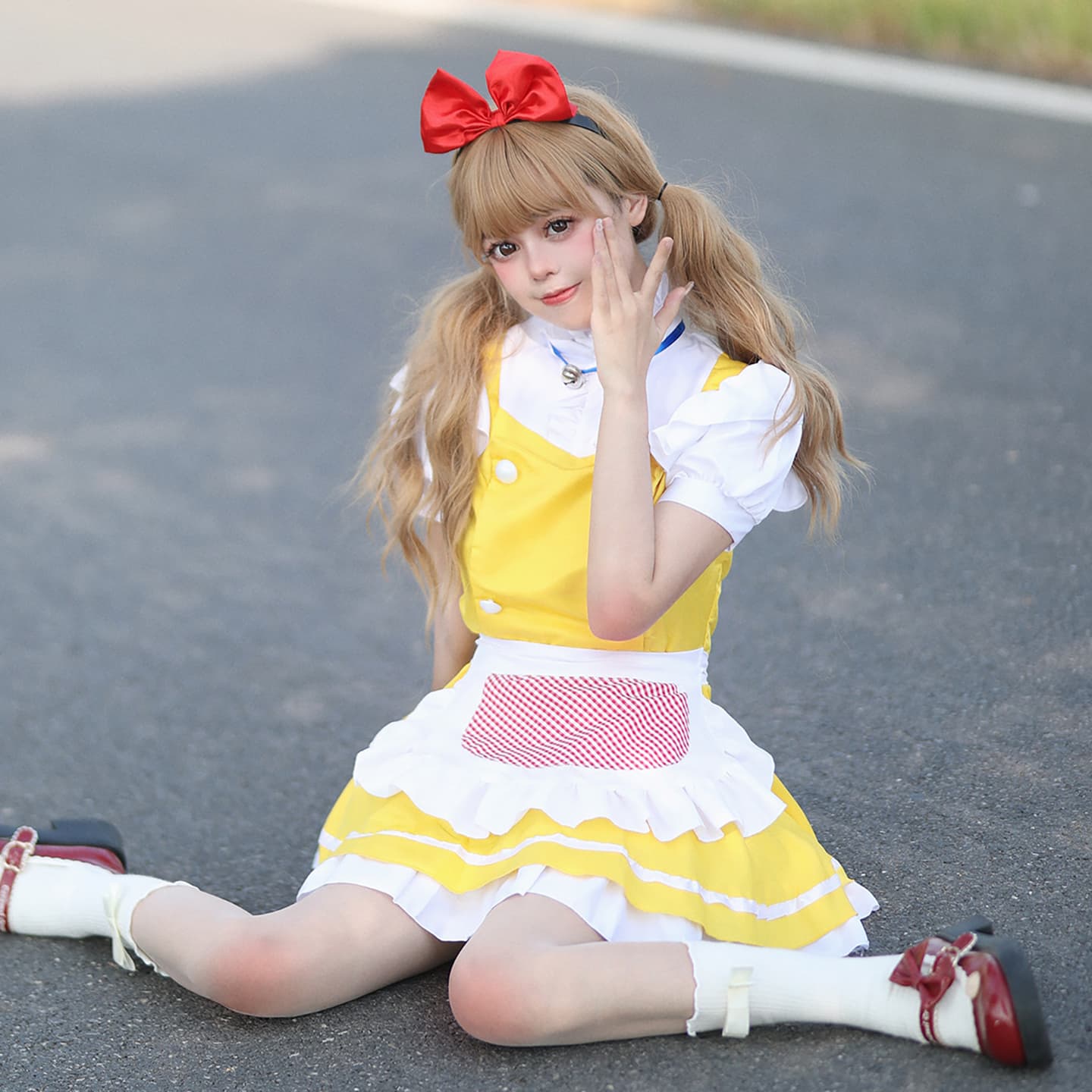メイド服 愛らしいフリル付き半袖メイドワンピース