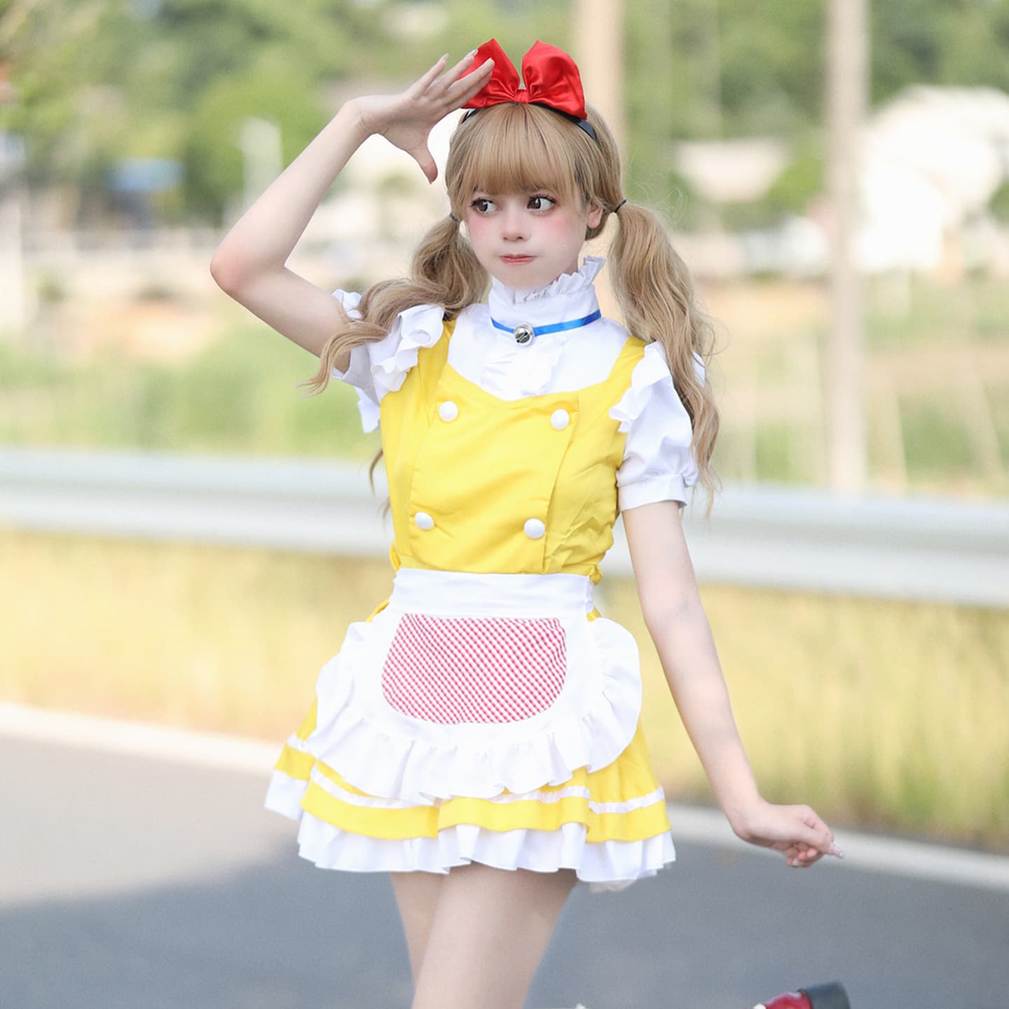 メイド服 愛らしいフリル付き半袖メイドワンピース