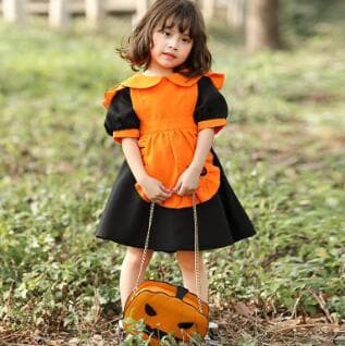 黒とオレンジの蝙蝠メイド服 子供用ハロウィン衣装