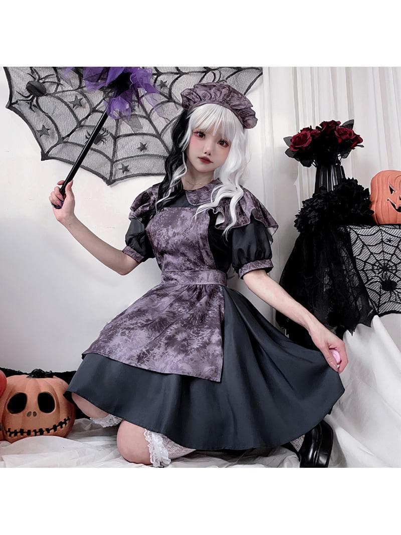 メイド服 魔女風フリル付きエプロンドレス